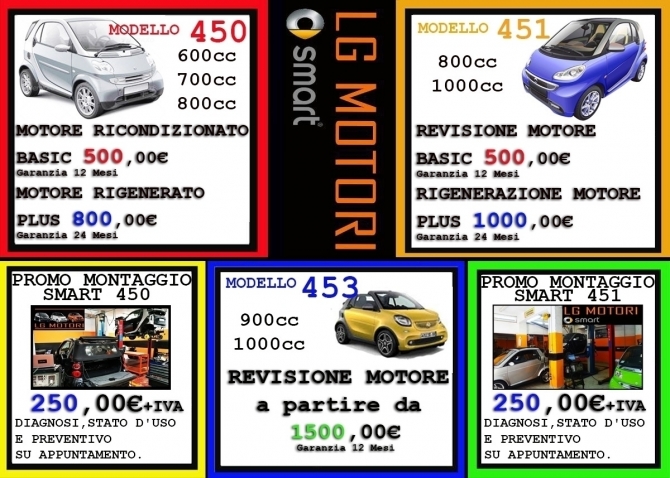 PROMO MOTORE  SMART 1000 cc - PROMO MOTORE SMART 1000cc -  PROMO MOTORE SMART - LG Motori AutoRICAMBI